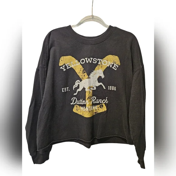 Yellowstone sweatshirt womans plus XXL Black crew neck cropped sweater western - Picture 1 of 5